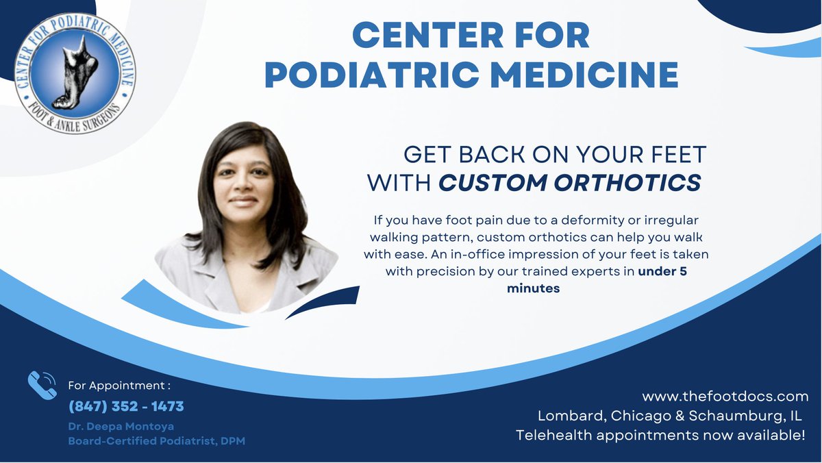 Cfpmthefootdocs's tweet photo. Custom #Orthotics help prevent or treat several foot abnormalities WITHOUT the need for further treatment or surgery!  GET YOURS TODAY!  

🌐 https://t.co/DwOS52r95i  
📞 (847) 352 - 1473  
📍#Lombard, IL 📍#Schaumburg, IL 📍#Chicago, IL https://t.co/zzk82r0A0W
