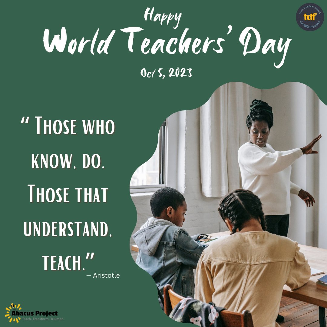 Happy #WorldTeachersDay to all educators across the globe. We thank you for all your work training the next generation of leaders and innovators. 

 #Educators #TeacherAppreciation #Teaching #TDF #Math #Steam #Stem #Theabacusproject
