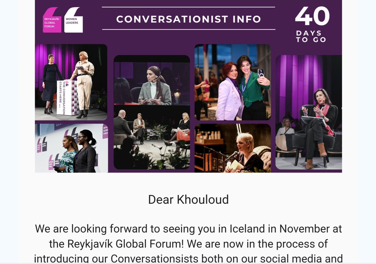 I am excited to join the incredible #GlobalWomenLeaders from around the world at the #ReykjavíkGlobalForum in #Iceland in November. Our goal is to discuss strategies that promote increased #female_representation in politics and encourage governments to prioritize #gender_equality