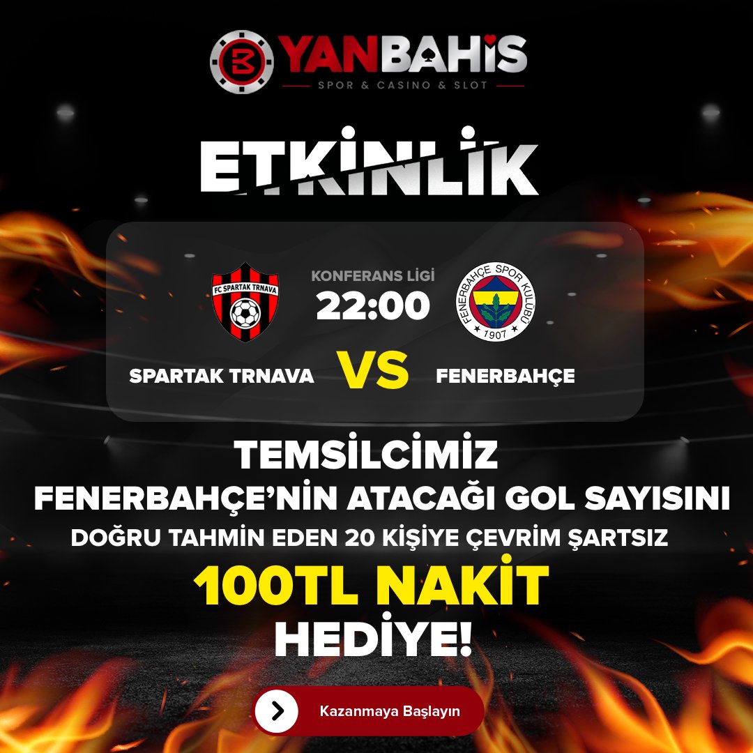yanbahis's tweet photo. 🎁Temsilcimiz Fenerbahçe'nin atacağı gol sayısını doğru tahmin eden 20 kişiye çevrim şartsız 100₺ Nakit hediye!

👉Yapman gerekenler;

🔝Gönderiyi Retweetle,  
🐦Hesabımızı takip et, 
✏️Kullanıcı adını yoruma bırak!

📲Hemen oyna: https://t.co/c9v4bgyenf https://t.co/y1wnwR5CSz