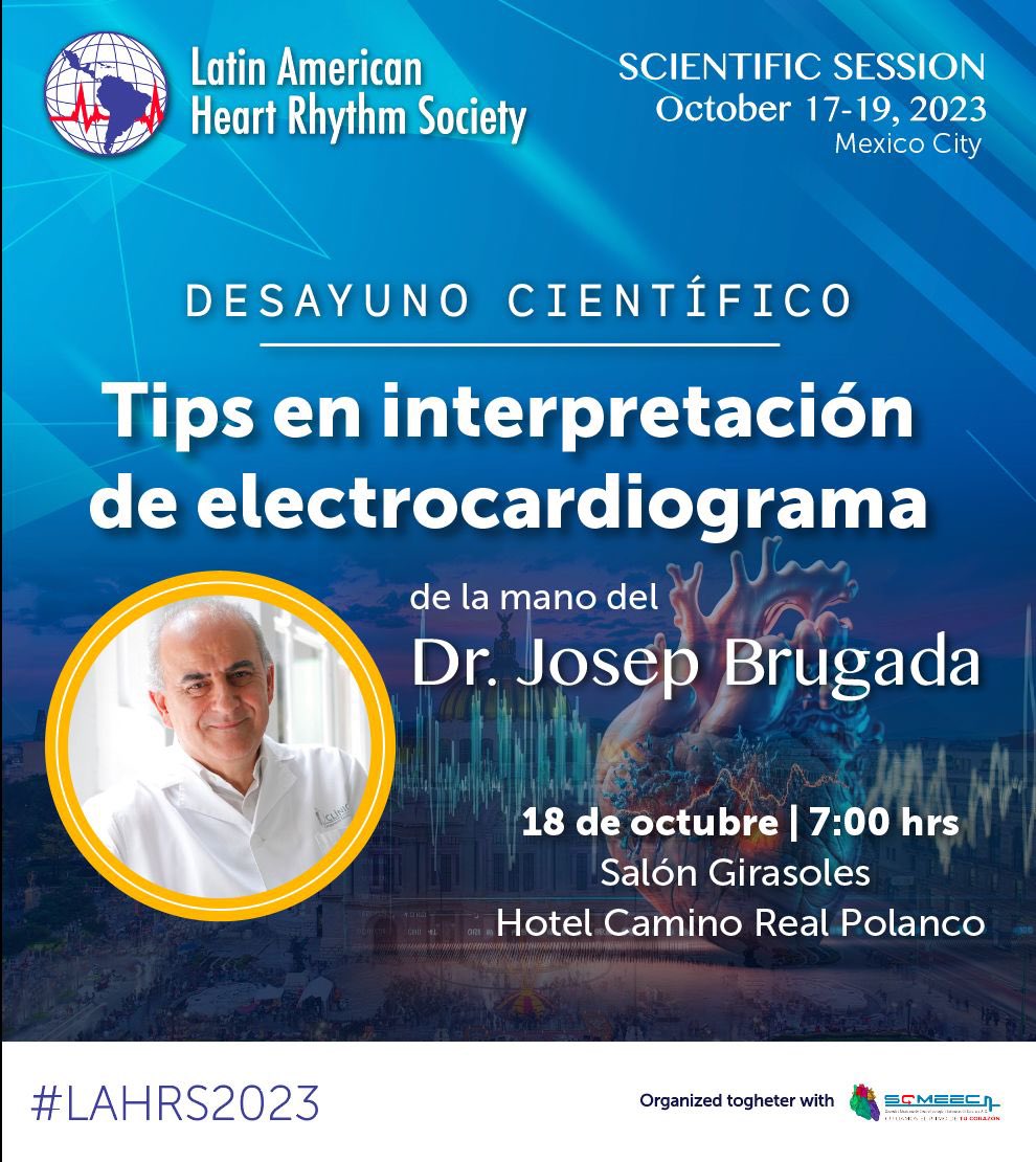 LAHRSonline1's tweet image. Congreso #LAHRS2023 
Miércoles 18/10 - 07 hs

Una de las sesiones imperdibles 
Desayuno científico 
“Tips en la interpretación del #ECGfirst” con el Dr. Josep Brugada 

Programa científico 👉🏻lahrs2023.com/detailed-progr…