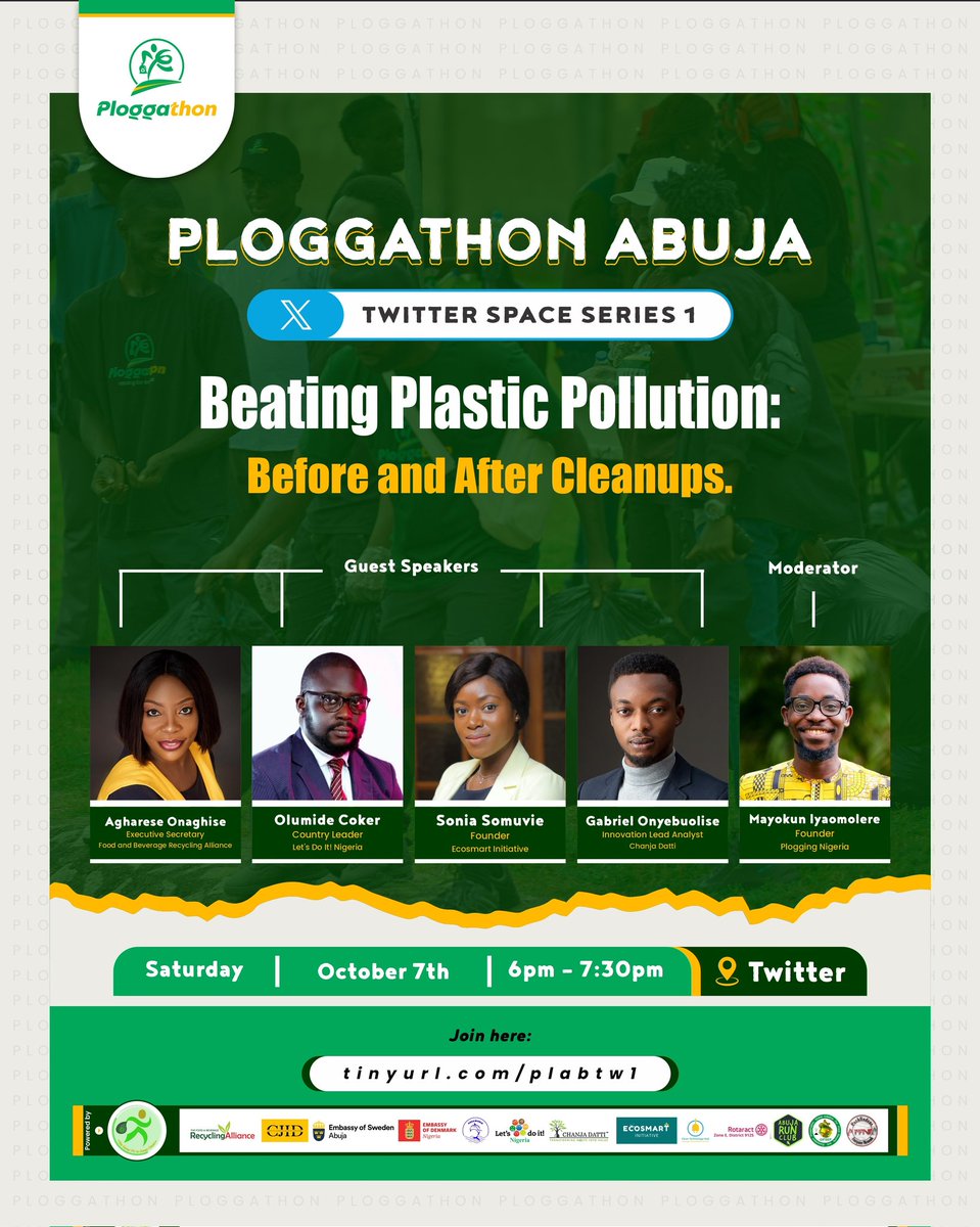 ploggathon_ng's tweet photo. As part of concluding activities for #PloggathonAbuja, and still on the subject of #BeatPlasticPollution, we are delighted to have this conversation with some of our esteemed partners' representativesthis weekend.

You can join the conversation through:
https://t.co/ba8Qb0XnBn https://t.co/ReK8VYlVOn