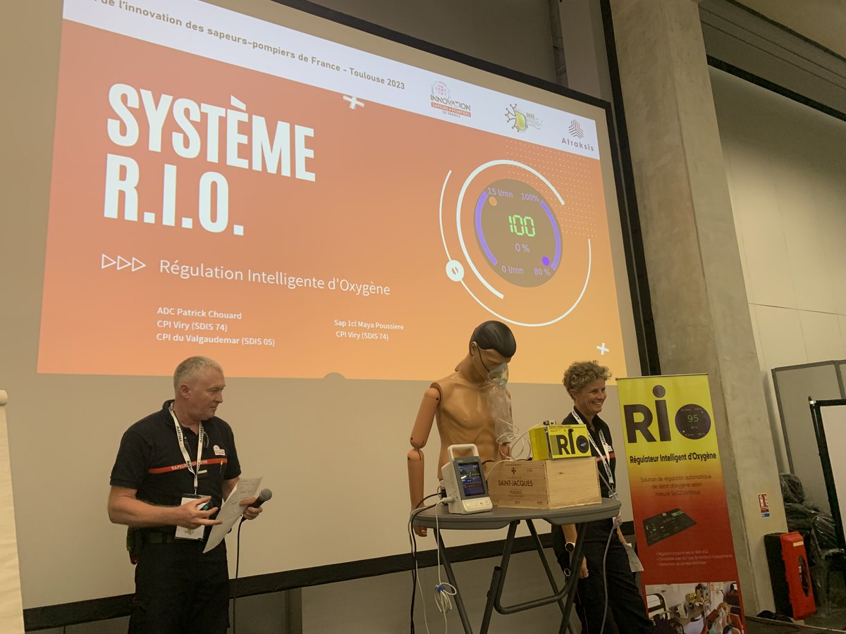 comatraksis's tweet photo. [Prix Innovation]
R.I.O est un système de régulation auto qui permet de ne délivrer que la quantité d'O2 nécessaire à une victime grâce la mesure en temps réel de sa SpO2 et au pilotage proportionnel d'une vanne connectée sur la bouteille
#TechForRescue 🚀🚒 https://t.co/phvtPIWpw6