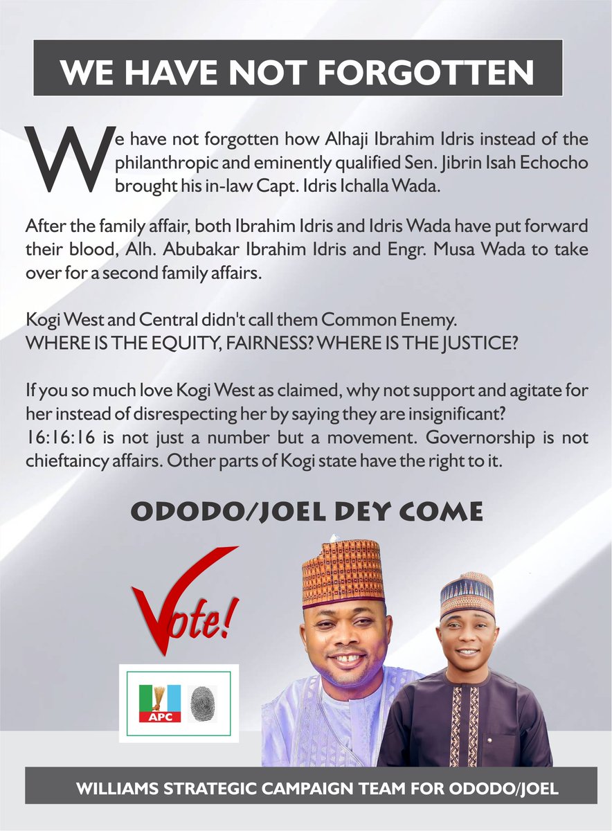 We have not forgotten so soon how it has been in Kogi State . #WilliamsForOdodo2023 #KogiDecide #NewKogi