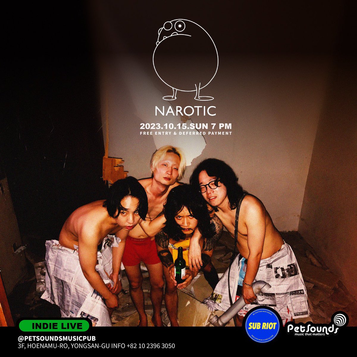 nar0ticofficial's tweet photo. We'll be playing on 15th October from 7pm at petsounds.

🎸https://t.co/EOLJc1xRZd

See you soon :)

#narotic #나로틱 #petsounds #펫사운즈 #녹사평 #인디밴드 #공연 https://t.co/lH9O55iZGB
