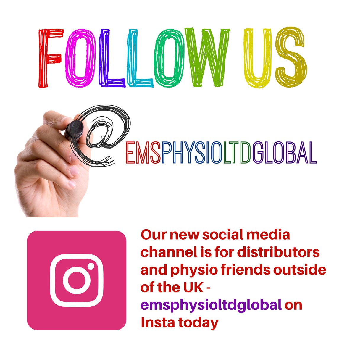 Our NEW GLOBAL social media channel to connect with our valued distributors and physio friends outside of the UK. FInd us and follow today!

Find us on INSTAGRAM today at instagram.com/emsphysioltdgl…

#emsphysioltdglobal #globalconnections #emsphysioltd #instagram