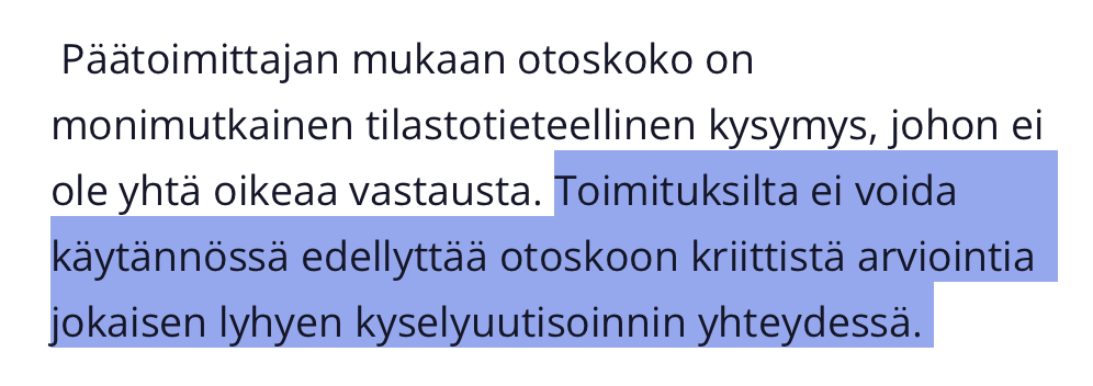 päätoimittajan vastine JSN:lle (8463/UL/23): 

toimittajat ja tilastot  ¯\_(ツ)_/¯ 

missäs ne meidän kaljat