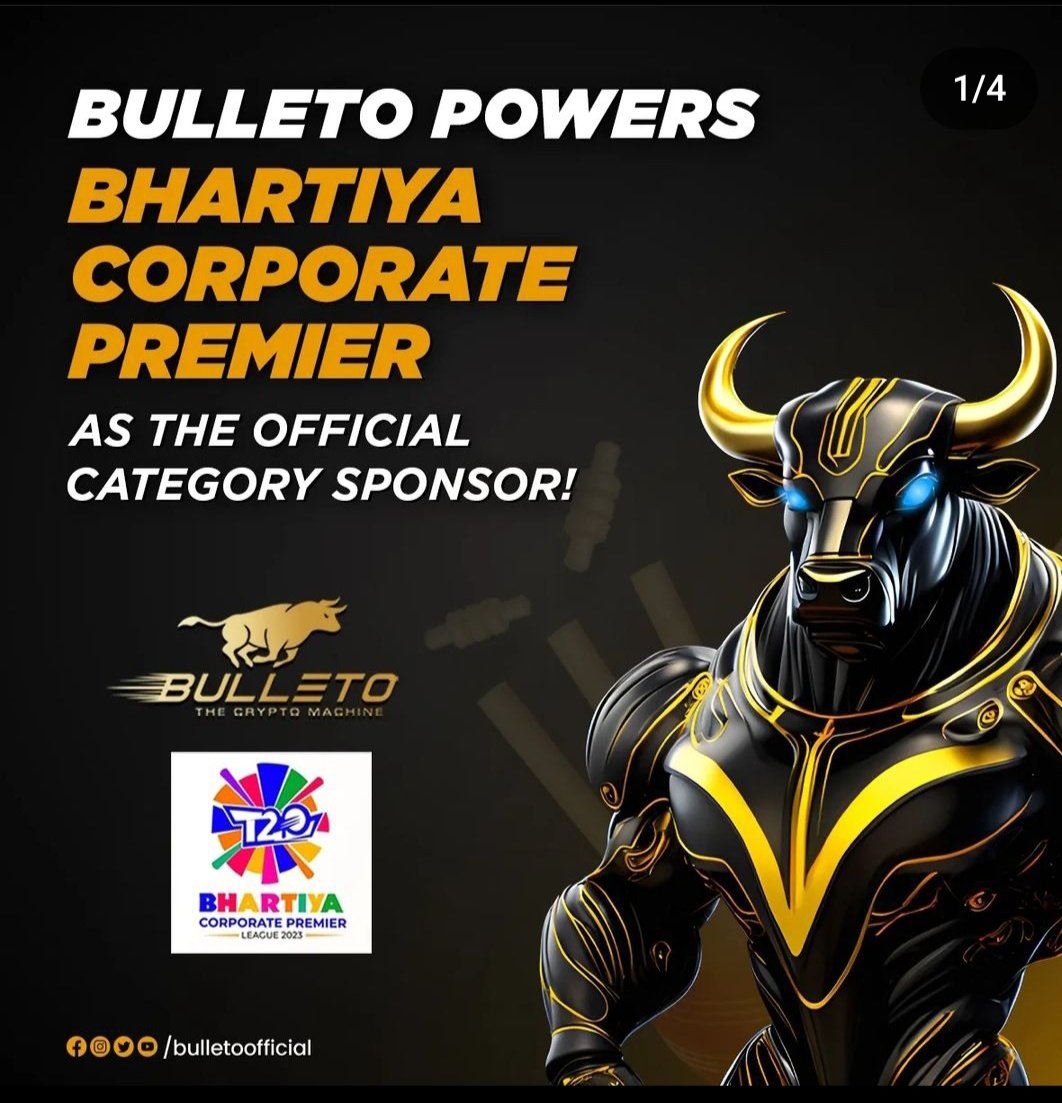 Bulleto Powers Bhartiya Corporate Premier as the Official Category Sponsor!/

This partnership marks a significant step towards

the convergence of sports and technology!

#Bulleto #TheCryptoMachine #Bhartiya Premier League #WorldCup #CWC #Bitcoin #BTC