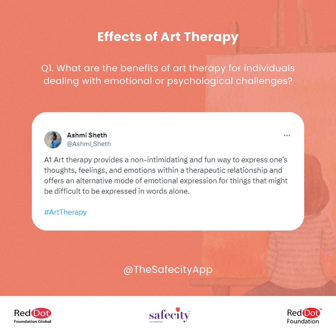 TheSafecityApp's tweet photo. Here’s a recap of our #Safecity chat with Ashmi Sheth (@Ashmi_Sheth) on "Effects of Art Therapy".

Access the full recap here: https://t.co/VSRHKXNY4u

#ArtTherapy

#MentalIllnessAwarenessWeek

#RedDotFoundation https://t.co/KJxjgUaGou