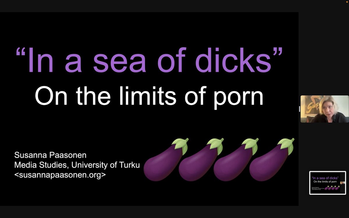 Polina Zelmanova (@polinazelm) on Twitter photo Incredible talk from @susannapaasonen on the limits of porn, equally incredible use of the eggplant emojis (because not everyone might want to see dick pics after lunch!). #SCMC2023 <a href="/SCMConference/">Sex in Contemporary Media Conference</a> Incredible talk from @susannapaasonen on the limits of porn, equally incredible use of the eggplant emojis (because not everyone might want to see dick pics after lunch!). #SCMC2023 <a href="/SCMConference/">Sex in Contemporary Media Conference</a>