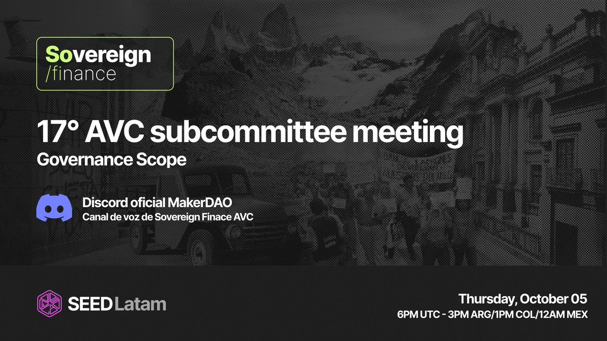 SEEDGov's tweet image. Today we have the 1st Q4 Sovereign Finance AVC Subcommittee Meeting🟢

We'll talk about:

▫️ Process for ADs who wish to follow a different VCA

▫️ Rewards for #AVC members participation

▫️ Discussing our AD's comments in their Public Docs (#Cloaky, #PALC and #BLUE) 

+