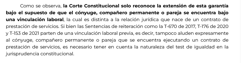 📄FUERO DE PATERNIDAD del cónyuge/pareja de la mujer en período de embarazo/lactancia. La Corte Constitucional extendió esta garantía solo cuando existe una VINCULACIÓN LABORAL (Ver Ley 2141/2021) contratacionenlinea.co/documentos/con…