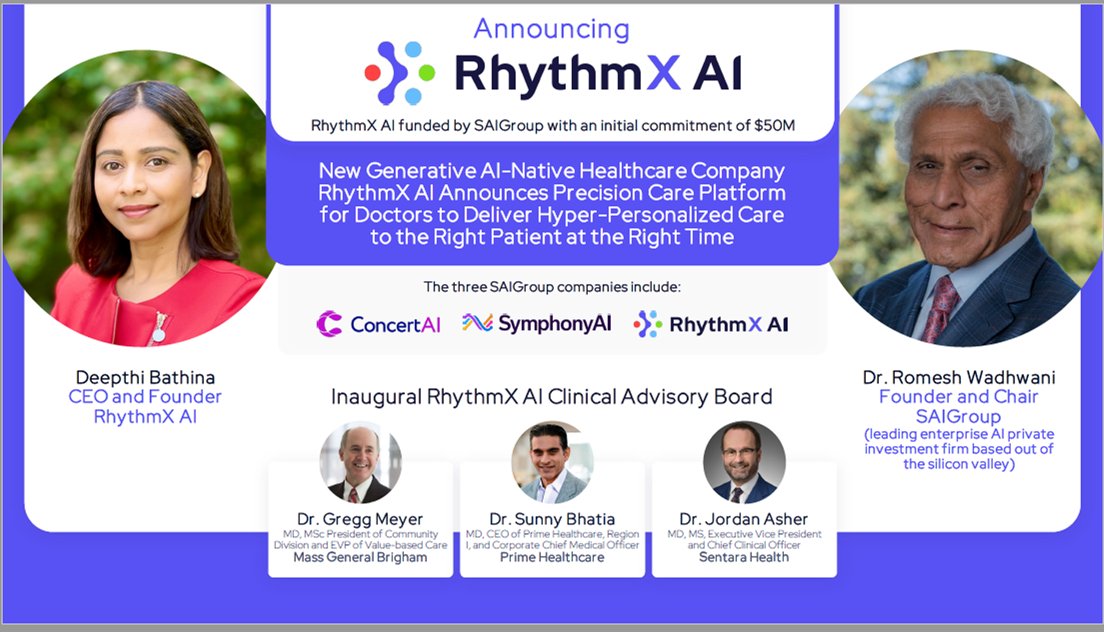 Thrilled to announce our new company RhythmX AI and initial funding of $50M by SAIGroup, a leading enterprise AI private equity firm.  RhythmX AI’s precision care platform helps doctors pioneer a new era of whole-person care through generative and predictive AI-powered copilots.