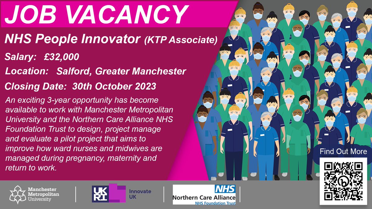 Really exciting opportunity (fixed term) to work with us on an innovation around maternity management in the NHS ⬇️ With @ProfJuliaRouse More info at: bit.ly/3LOZym9  #vacancy #HR #people #healthcare #maternity