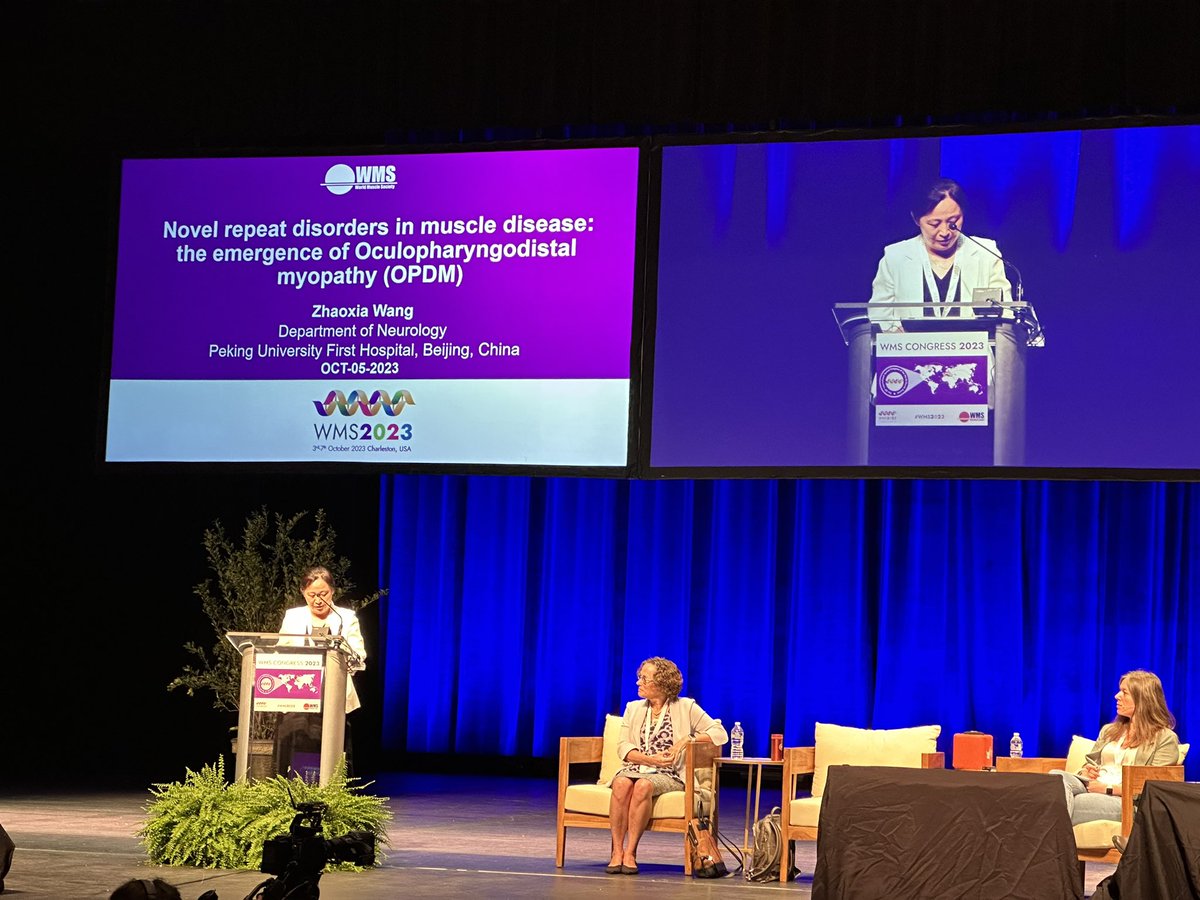 TLiewluck's tweet image. The emerging group of repeat expansion #myopathy #OPDM  by Zhaoxia Wang at #WMS2023 @WorldMuscleSoc.
