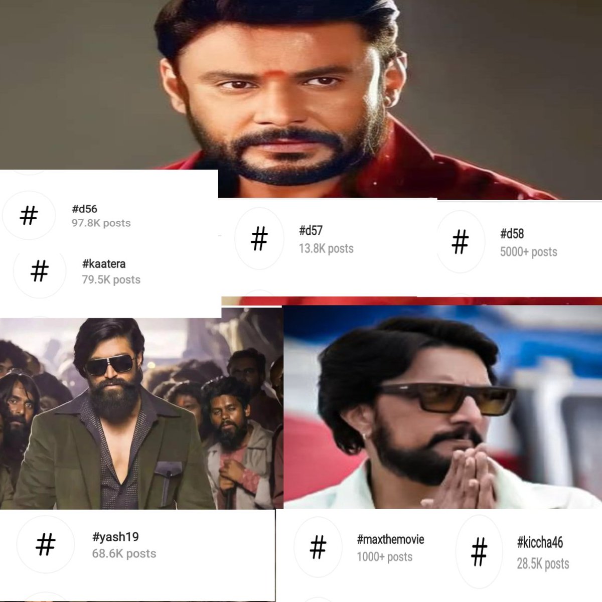 Most Mentioned Upcoming Kannada Films 🔥

1.#Kaatera - 79.4K #D56 - 97.8K
2.#Yash19 - 68.6K 
3.#D57 - 13.8K
4.#D58 - 5K+
5.#MaxTheMovie - 1K+ #Kiccha46 - 28K+

#DBoss #YashBOSS #Kiccha
#DarshanThoogudeepa #KicchaSudeep #Yash 
@dasadarshan @TheNameIsYash @KicchaSudeep