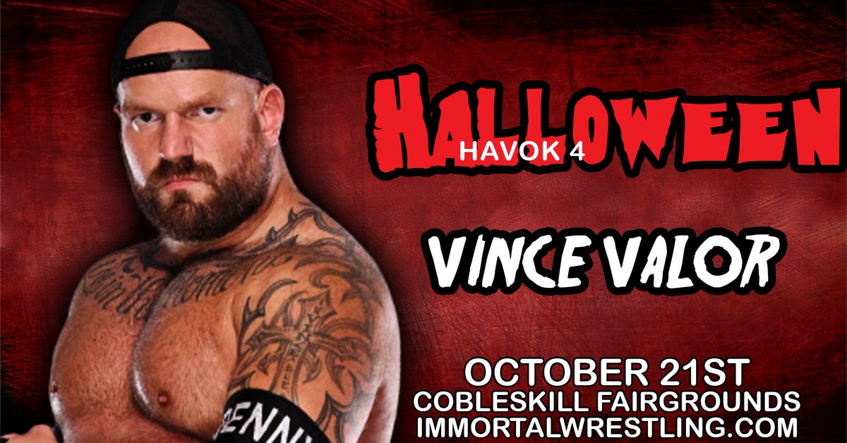 The suspension is over, on October 21st at #HalloweenHavok4 former #ICW Northeast Champion, @VinceValor31 will be in action! Tickets available at purplepass.com/havok4