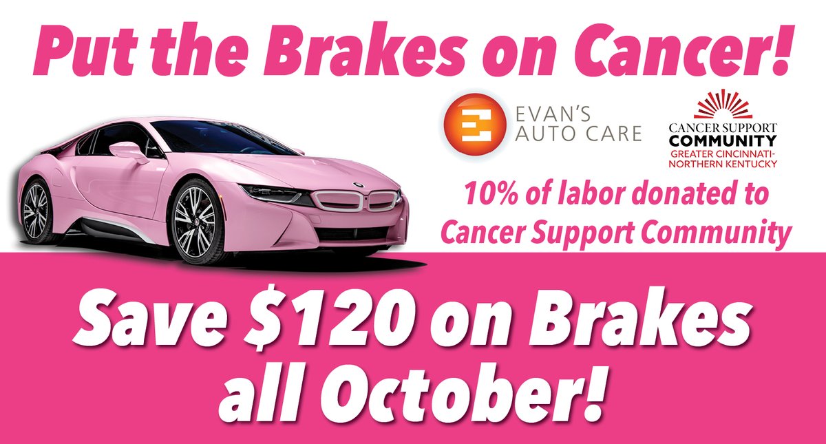 Help us stop cancer and start hope together with @CSCcincy Save on brakes and help us support their free community services! Text us at 513-586-5489 or schedule online anytime 👉 bit.ly/Putthebrakeson… #CancerAwareness