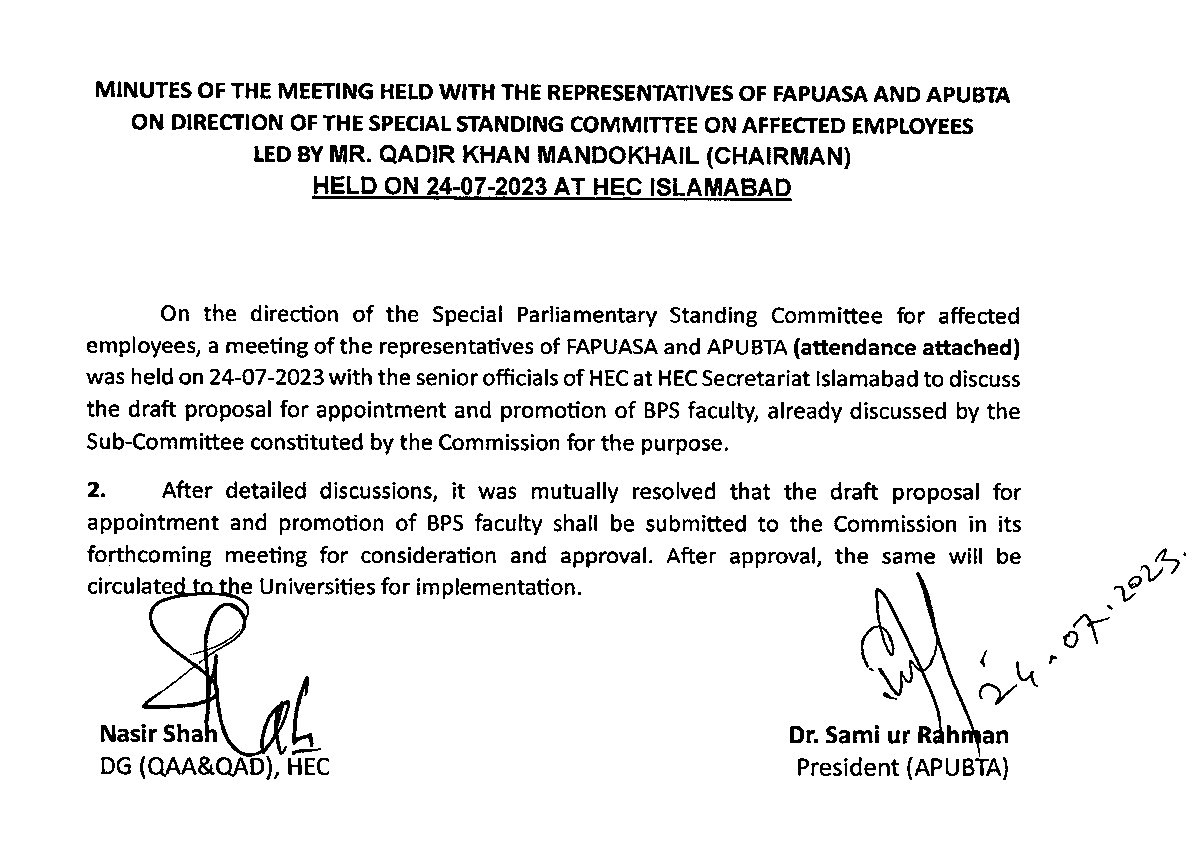 PresidentApubta's tweet photo. @MAhmedhec Sir, the academicians demand approval of promotion policy as per the agreements of HEC and APUBTA. https://t.co/3rR8jMmr1D