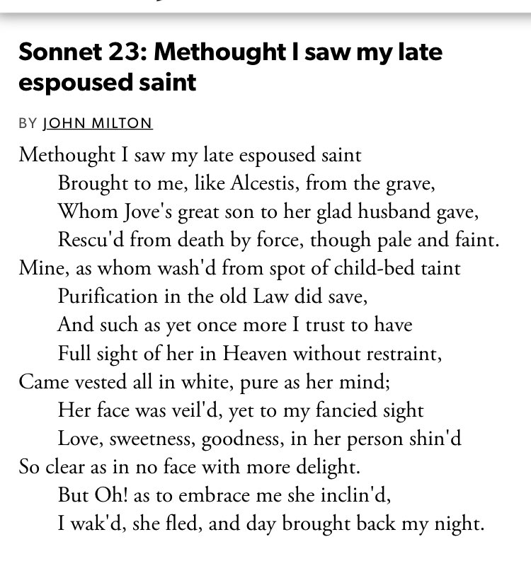 Joseph_Fasano_'s tweet image. In the year 1652, John Milton lost what remained of his eyesight, lost his wife in childbirth, and later lost his son.  Imagine getting up and turning that level of suffering into one of the greatest poems in the language.