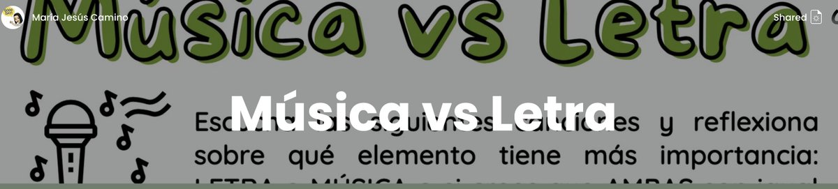 "Música VS Letra" actividad para hablar de música, de canciones, una oportunidad para conocer lo que escucha nuestro alumnado cuando escucha "su música" ;-)  #recursosmusicales caramellaapp.com/mariajesusmusi…