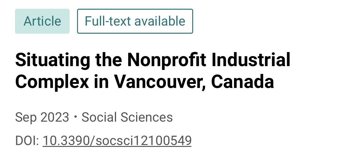 a number of our frontline members contributed to this recently peer-reviewed publication, which is a critical historical &amp; political review on the nonprofit landscape specific to Vancouver &amp; k'emk'emelay, for the journal of Social Sciences: doi.org/10.3390/socsci…