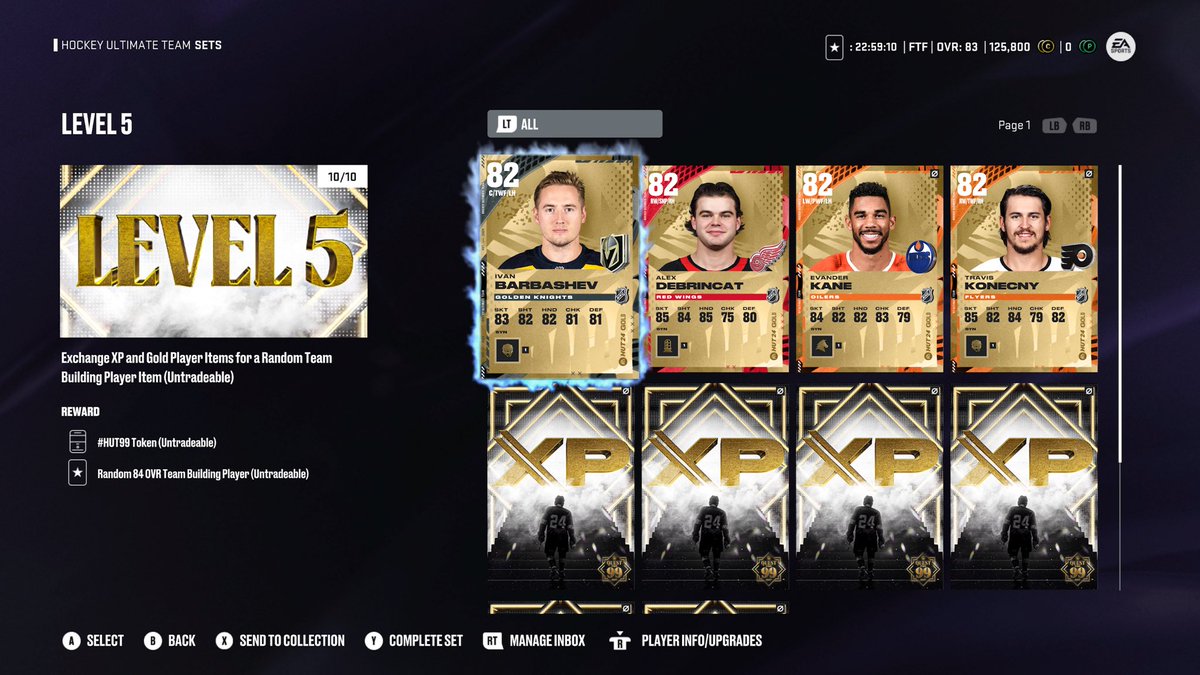 FYI

Make sure you complete this set first before you waste your XP collectables. 

Definitely will help with building the 87 Team Builders. 

#NHL24