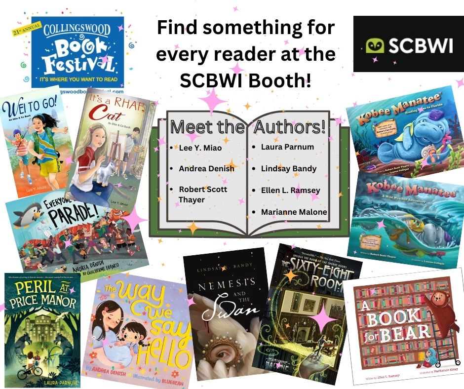 Don't miss out on the Collingswood Book Festival this Saturday, October 7 from 10:00am to 4:00pm! Eastern PA SCBWI authors will be signing books at booth 67. Come and say hello! Details about the book festival can be found here: collingswoodbookfestival.com