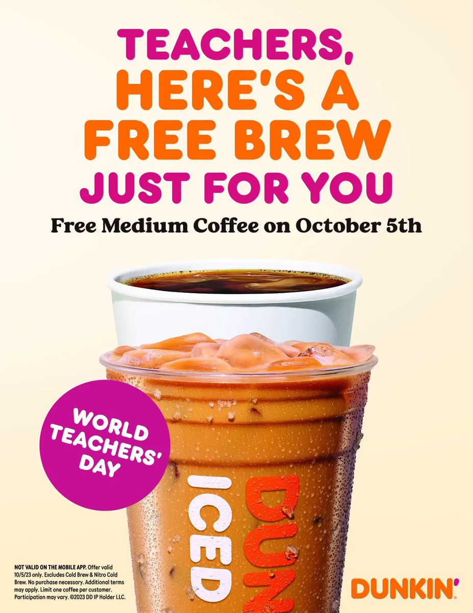 For all of my fellow educators who love coffee! <a href="/dunkindonuts/">Dunkin'</a> news.dunkindonuts.com/blog/world-tea…

#WorldTeacherDay #education #dunkin #freecoffee