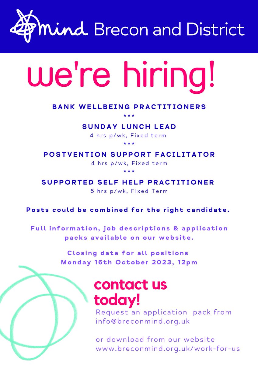 BreconMind's tweet image. We're hiring! Go to our website for more info and the application pack breconmind.org.uk/work-for-us/