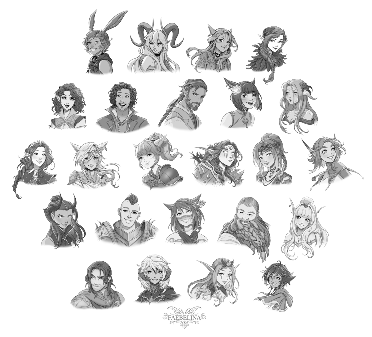 All the sketch portraits I've done for patrons! I absolutely love doing these and I'm so thankful that folks were interested in letting me make them!