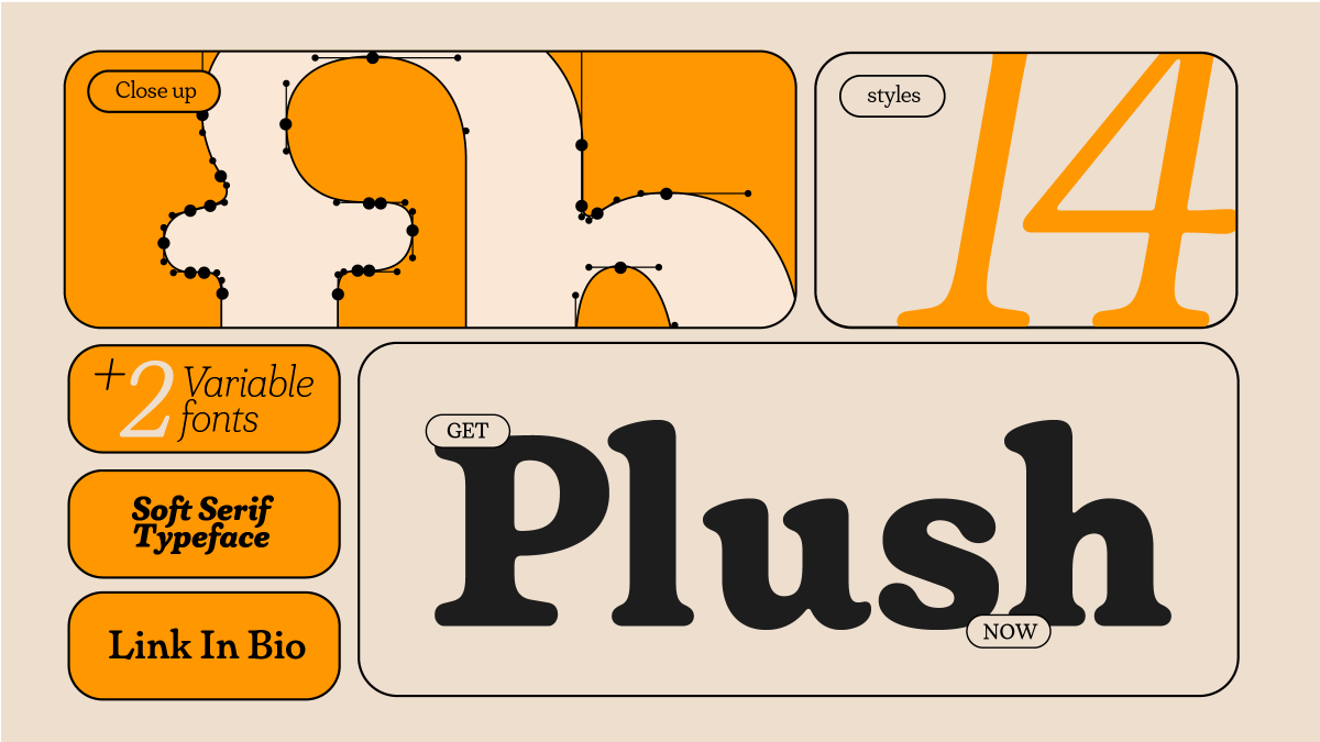 🎉 We're thrilled to introduce Plush, a font that wraps each word in a gentle hug of soft serifs. Drawing inspiration from timeless classics, it is our warm hello to you and your projects.

🧐Get to know it more here: bit.ly/46CXeGF