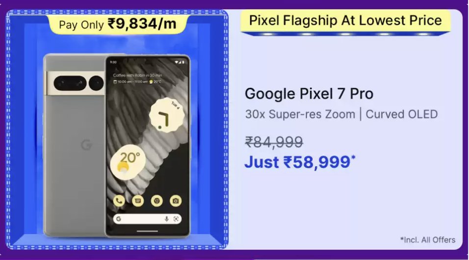 stufflistings's tweet image. Google Pixel 7 Pro #FlipkartBigBillionDays offer pricing.
#Google #GooglePixel7Pro