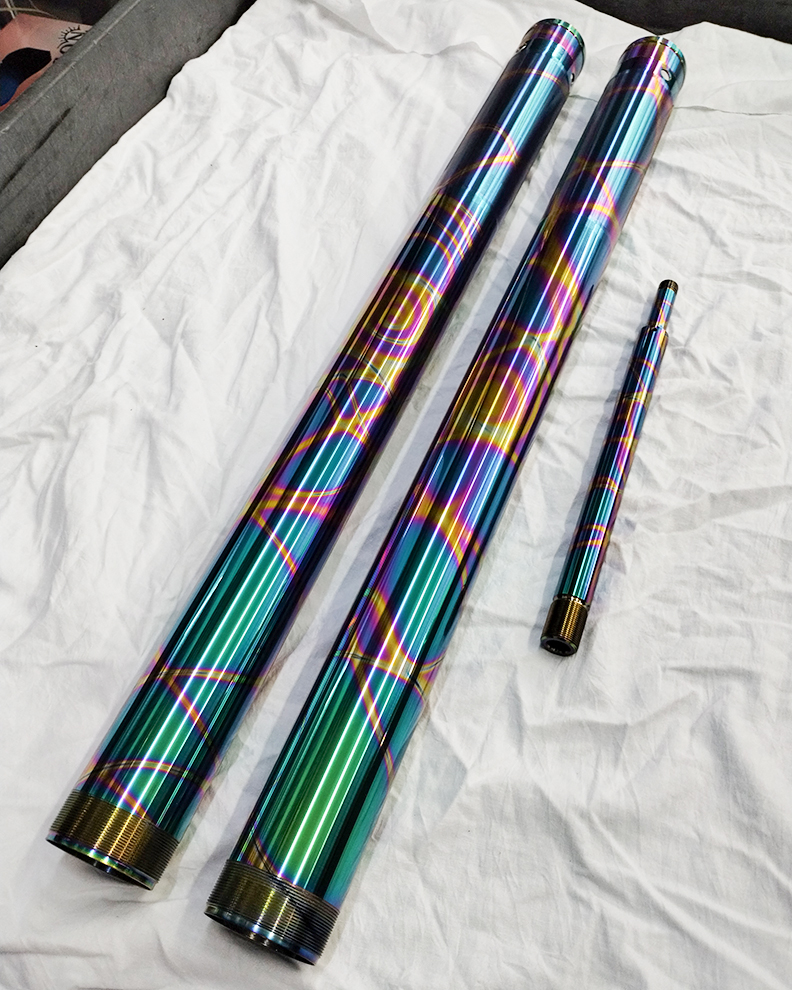 richtercoatings's tweet photo. Today we are officially debuting our newest coating option for #forktubes: our Richter House Tie-Dye! Our House Tie-Dye #PVD is possibly the craziest and coolest-looking PVD coating ever put on forks. Each part has its own unique "forked lightning" design. #motocross #motorcycle https://t.co/fOzdejlscH