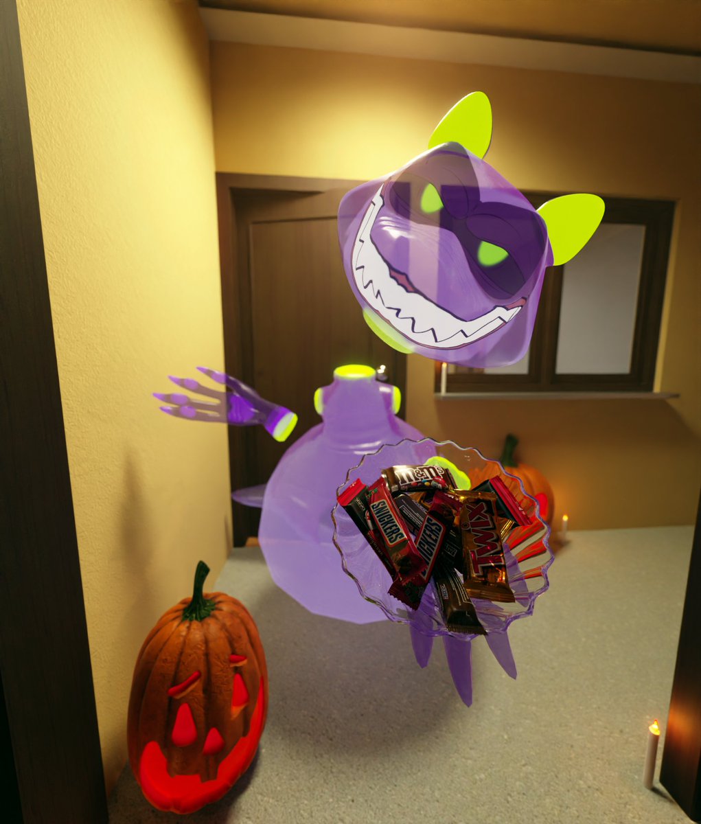 This nice friendly ghost is happy to offer you some candy. 

Go on.. take one. he wont bite. may swallow you up like a cute snack though