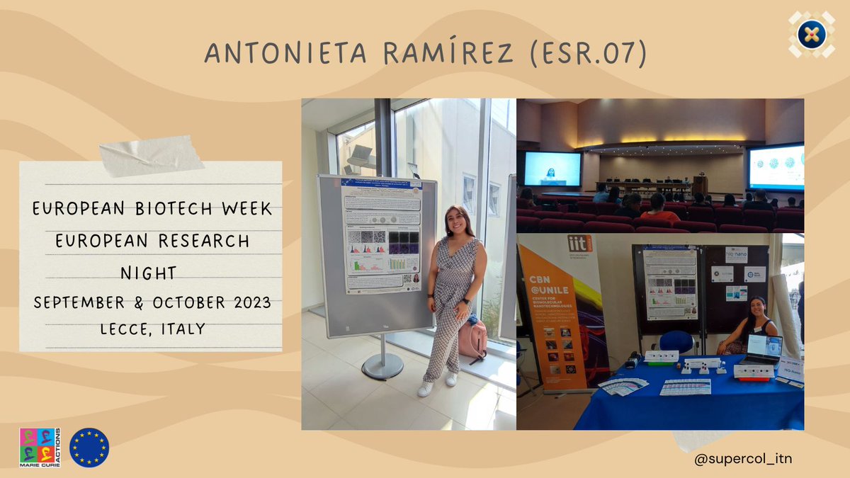 During the European Biotechnology Week, multiple activities were carried out, where our Antonieta Ramírez (<a href="/AntoRmzM/">Maria Antonieta Ramirez-Morales</a>) participated in giving a talk (LeBiotec) and two poster presentations (Night of Biomedical Research and the InterNanoBioMed@CNRNanotec). 
#ERN2023  #MSCAactions
