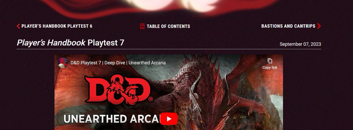 owlbear_tamer's tweet photo. @DnDBeyond 

UA issue:

the link to the new playtest is not accurately displayed on the UA page. The list ends at 7. Unless a user clicks on 7, and then "next", they will not set Bastion + Cantrips. https://t.co/cL2x1wJRUz