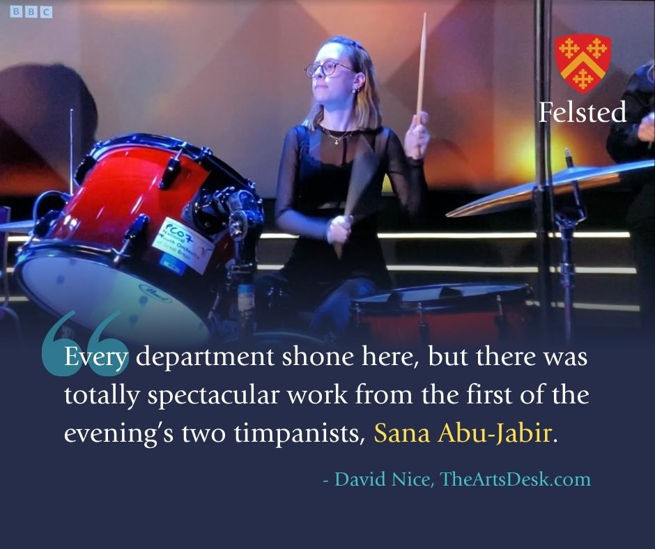 🥁🎼🎶 It was fantastic to see OF <a href="/sanapercussion/">sana</a> perform with the National Youth Orchestra of Great Britain <a href="/RoyalAlbertHall/">Royal Albert Hall</a> as part of the <a href="/bbcproms/">BBC Proms</a> 2023. Well done Sana 👏 Read more about music at Felsted: bit.ly/FelstedMusic
#FelstedFamily #FelstedInspires <a href="/NYO_GB/">The National Youth Orchestra</a>