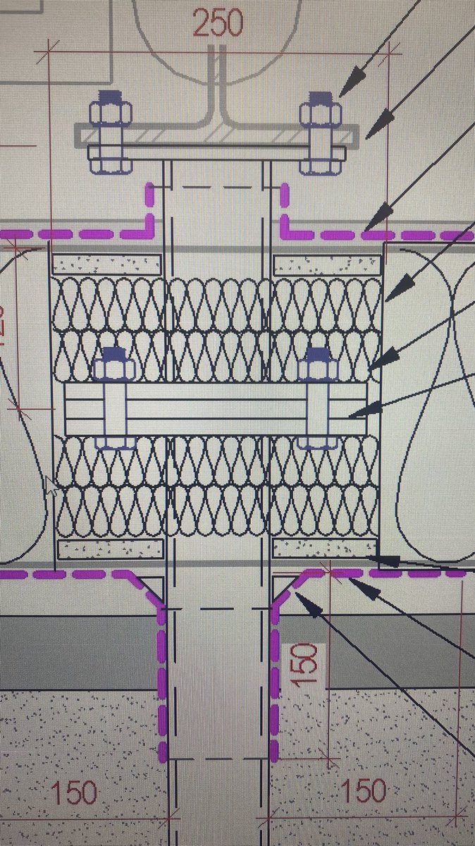 Infotainment Steelwork Stub thermal break pad, drawn within the wall layer, but should it be on the outside so then the cold isn’t being brought into the insulation layer? (Bottom of drawing in outside, top is inside)
