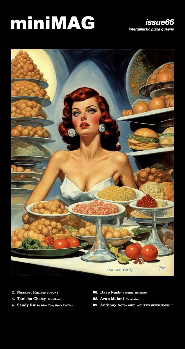 miniMAG (@minimag_lit) on Twitter photo intergalactic pizza queens
issue66
featuring <a href="/NazaretRanea/">Nazaret Ranea</a>, Tanisha Chetty, Sandy Ruiz, Dave Nash, Arun Malani, and Anthony Acri intergalactic pizza queens
issue66
featuring <a href="/NazaretRanea/">Nazaret Ranea</a>, Tanisha Chetty, Sandy Ruiz, Dave Nash, Arun Malani, and Anthony Acri