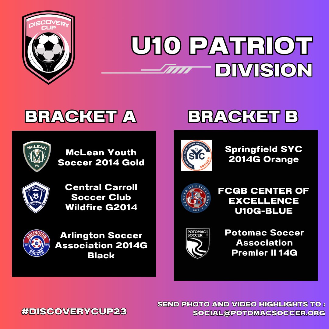 Good luck to all of the U9-U11 teams competing in the #DiscoveryCup23 tournament!

To check out the full Discovery Cup schedule go to (link also in bio): system.gotsport.com/org_event/even…

#PotomacSoccer #MDUnited #WeAreBethesda  #DCSoccer #FCGB #TeamArlington #McLeanSoccer #SYCSoccer