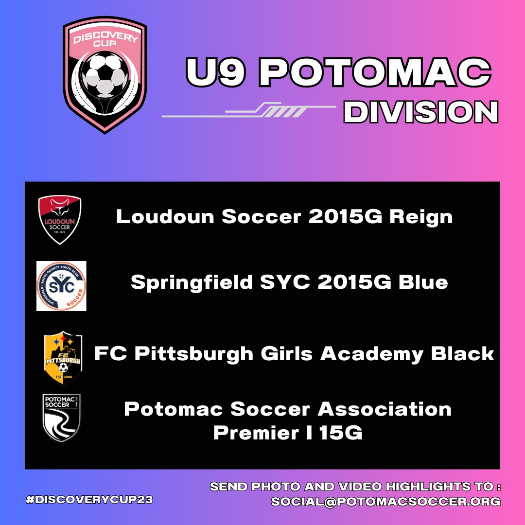 PotomacTourney's tweet photo. Good luck to all of the U9-U11 teams competing in the #DiscoveryCup23 tournament!

To check out the full Discovery Cup schedule go to (link also in bio): https://t.co/L8kIPN28Xy

#PotomacSoccer #MDUnited #WeAreBethesda  #DCSoccer #FCGB #TeamArlington #McLeanSoccer #SYCSoccer https://t.co/9c05Roi6Et