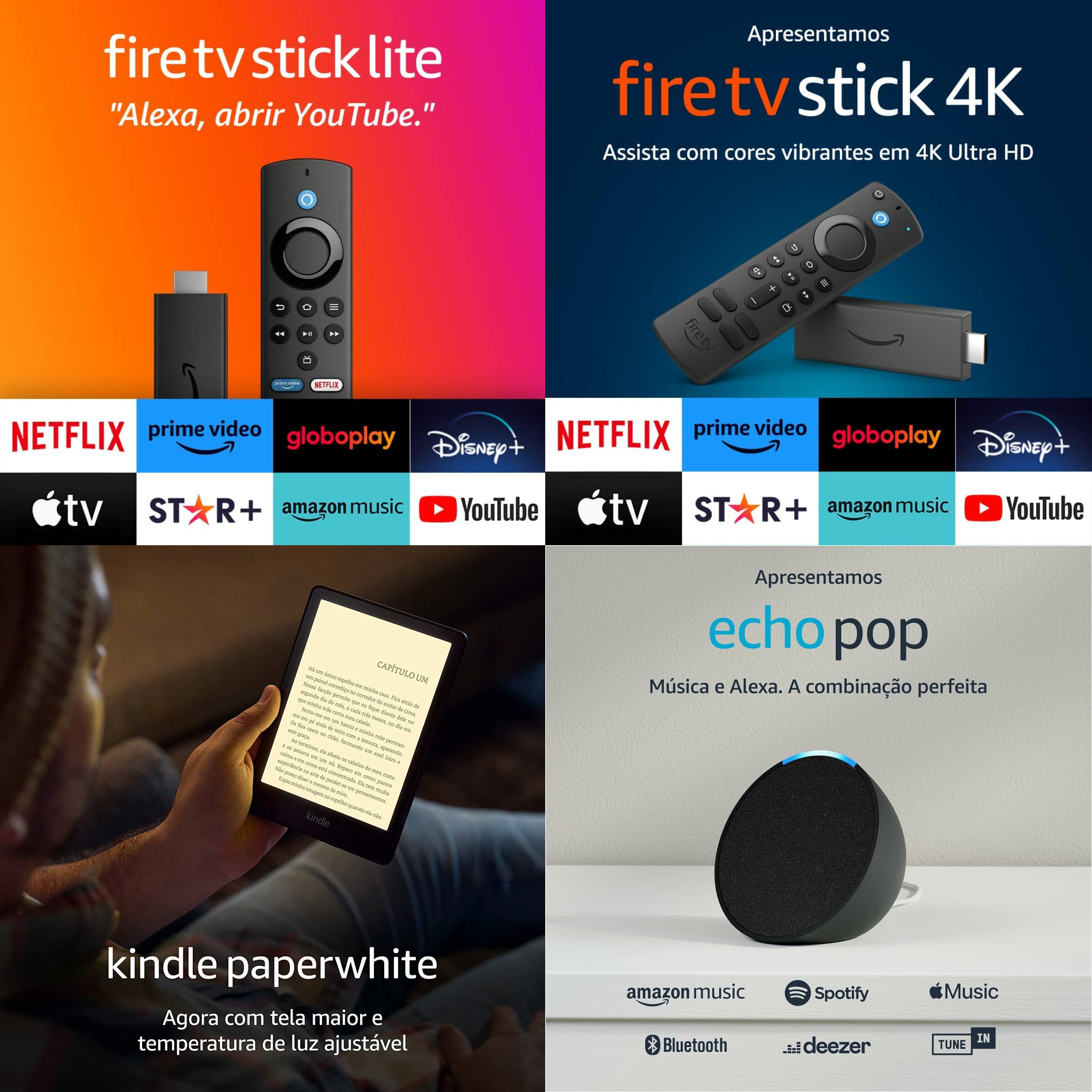 Ofertas e Promoções on X: 🏃CORREEEE!!! 📢OFERTAS ! Fire TV Stick  Lite -  Fire TV Stick 4K -   Kindle Paperwhite 16 GB -  Echo Pop 