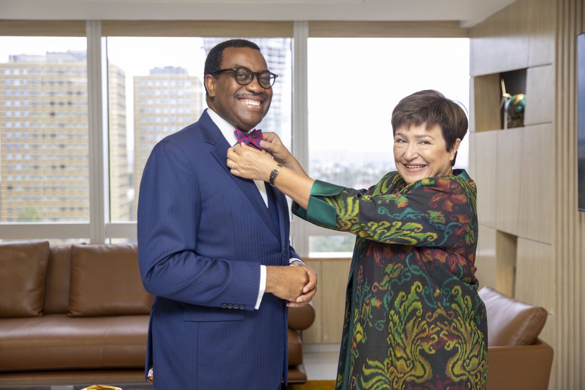 akin_adesina's tweet photo. Thank you ⁦@KGeorgieva⁩, Managing Director of IMF, for visiting me today at the ⁦@AfDB_Group⁩ offices in Abidjan⁩. Great to see you! We are allies as we drive reforms of the global financial architecture and new financing instruments to tackle global  challenges. https://t.co/sTwQibf7Fe