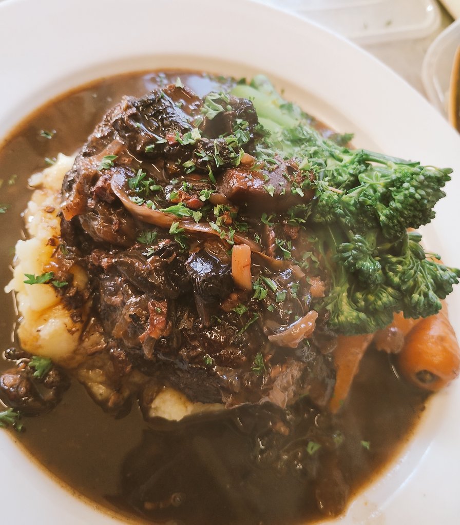 Slow Braised Beef Steak in Red Wine, Smoked Bacon and Mushroom.... available now!