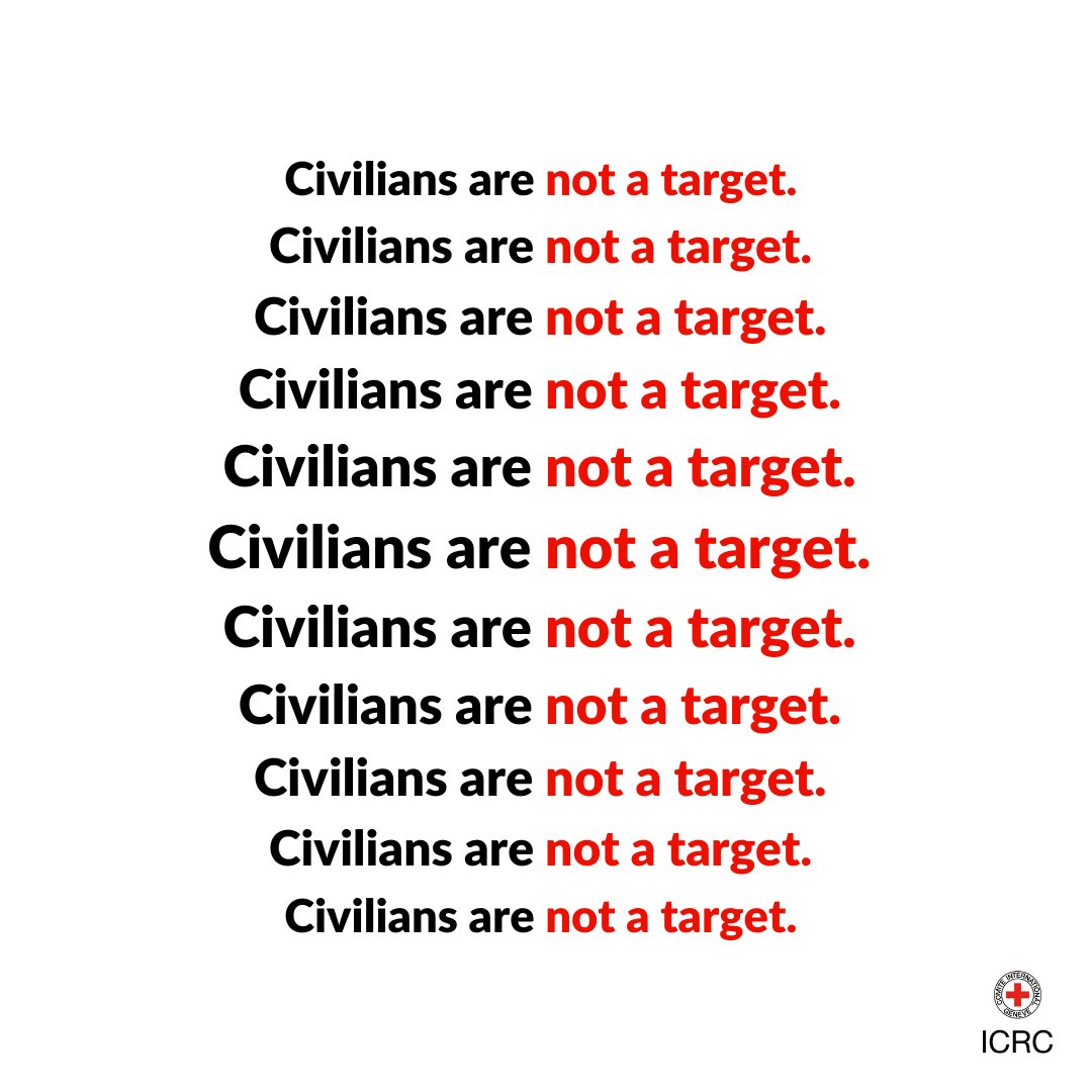 ICRC_ua's tweet photo. Civilians being killed is unacceptable.

Civilians are not legitimate targets of attack. 

They must be protected at all times, as stated by international humanitarian law⚖️ https://t.co/D1KpjSqSYd