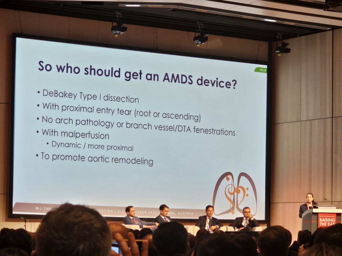 DVervoort94's tweet photo. "You need careful review of a high-quality CTA [to determine suitability for AMDS]."

A PACKED room for Dr. @OuzounianMD @PMunkCardiacCtr @UofTCVsurgery talk on "Stent-Based Treatment of the Dissected Aortic Arch," discussing #AMDS (contra-)indications &amp; DARTS trial.

#EACTS2023 https://t.co/vZxOgsY4aY