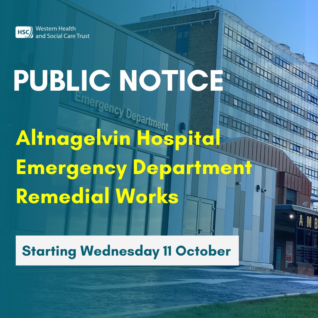 Remedial work is due to start at Altnagelvin Hospital’s Emergency Department next week. The work is to repair and improve the flooring in the ‘Majors 1’ area of the Department. To facilitate the works ‘Majors 1’ will close from Wed 11 Oct for approximately ten days.