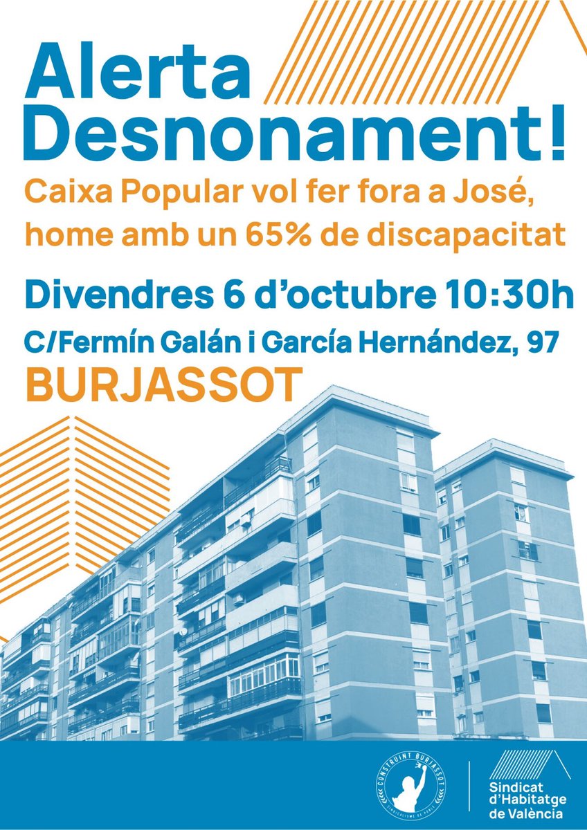 SBarriCabanyal's tweet photo. 🌐 Demà el @SdHValencia serem a Burjassot defensant les condicions de vida de la classe treballadora. 

Organitzem-nos per un habitatge universal, gratuït i de qualitat.

Demà totes a Burjassot! https://t.co/XrMH94lkI3