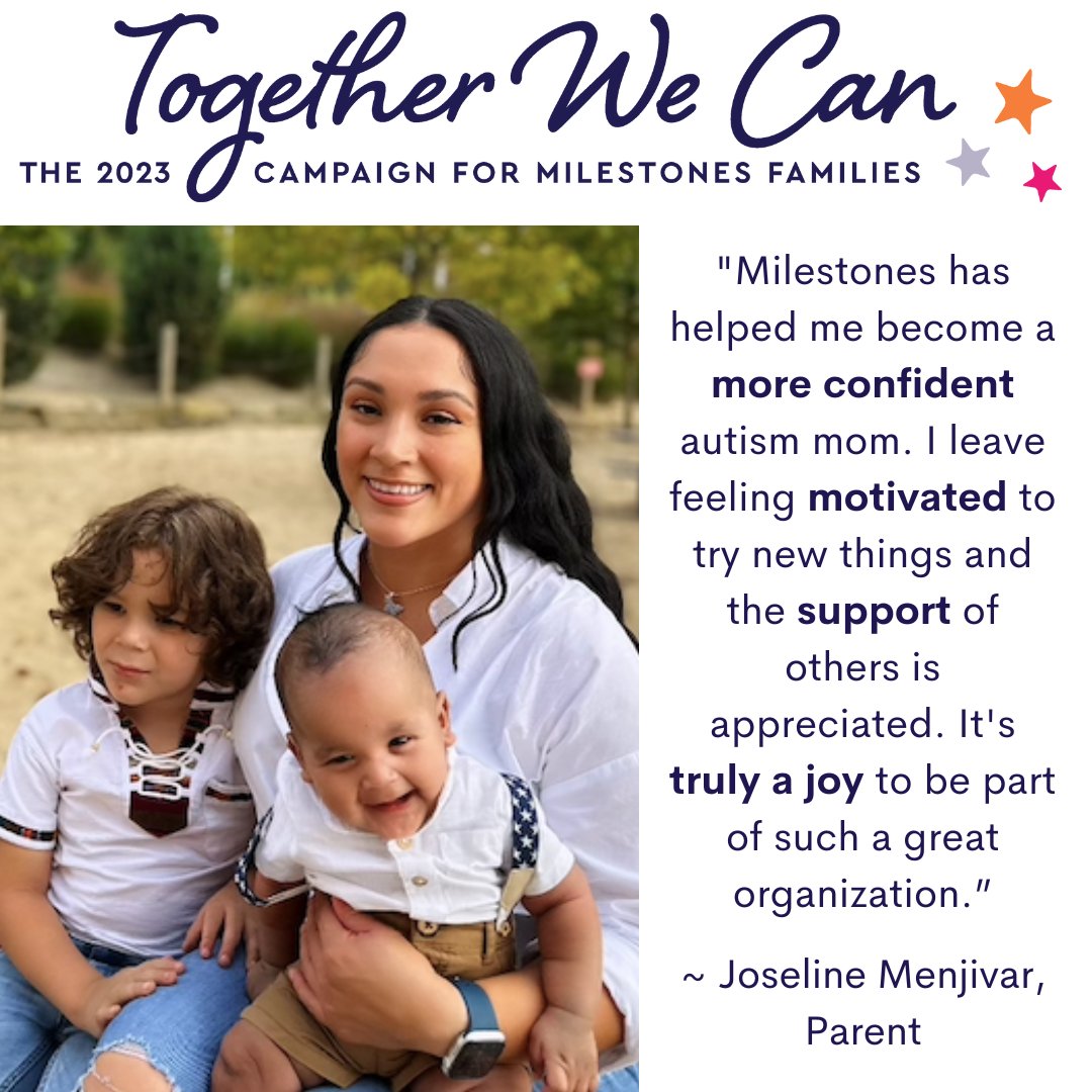 milestonesorg's tweet photo. Together We Can continue to support families like 
Joseline's. Please consider giving to the Milestones 2023 Annual Fund, and let our families know that they aren't alone.
Visit https://t.co/xc8GBg1ztC 
#milestones #autism #autismresources 
#asd #autistic #autismmom #autismdad https://t.co/JqIePb3d28